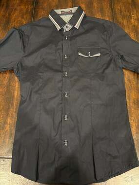 Kantaros Long Sleeve Button-Down Shirt Size S Black Contrast Trim